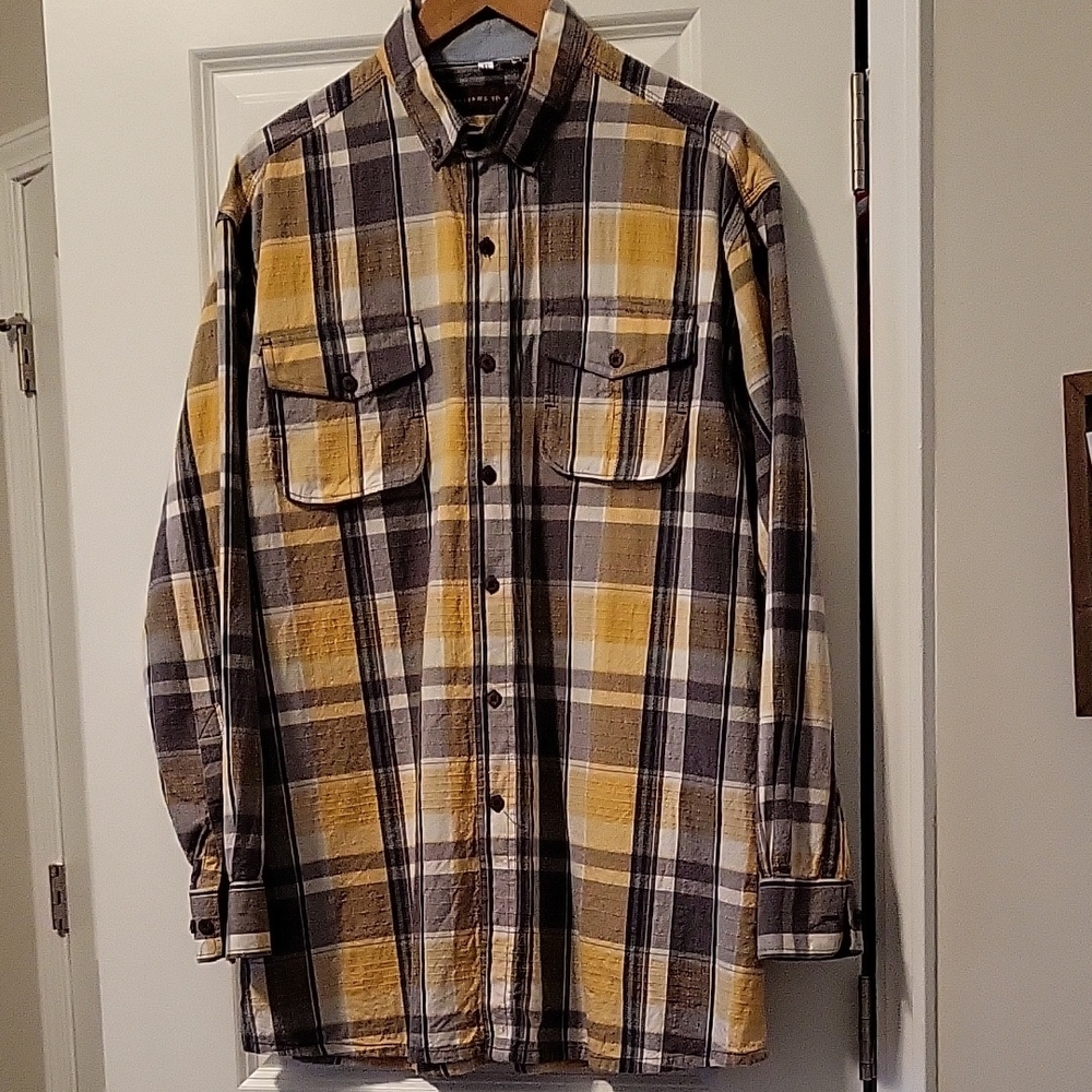 Men's Casual Button Down Shirt - Yellow Plaid